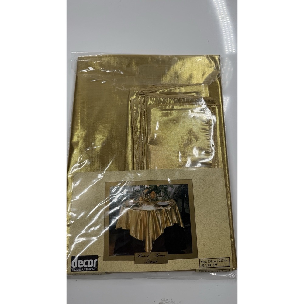 New Vtg Sears Gold Lame 60" x 84" Holiday Metallic Tinsel Town Tablecloth